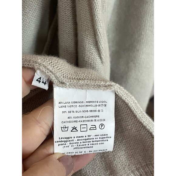 Rocco Ragni Merino Cashmere Silk Beige Gray Sweater Sz L Cardigan Italy Lux - Picture 3 of 5